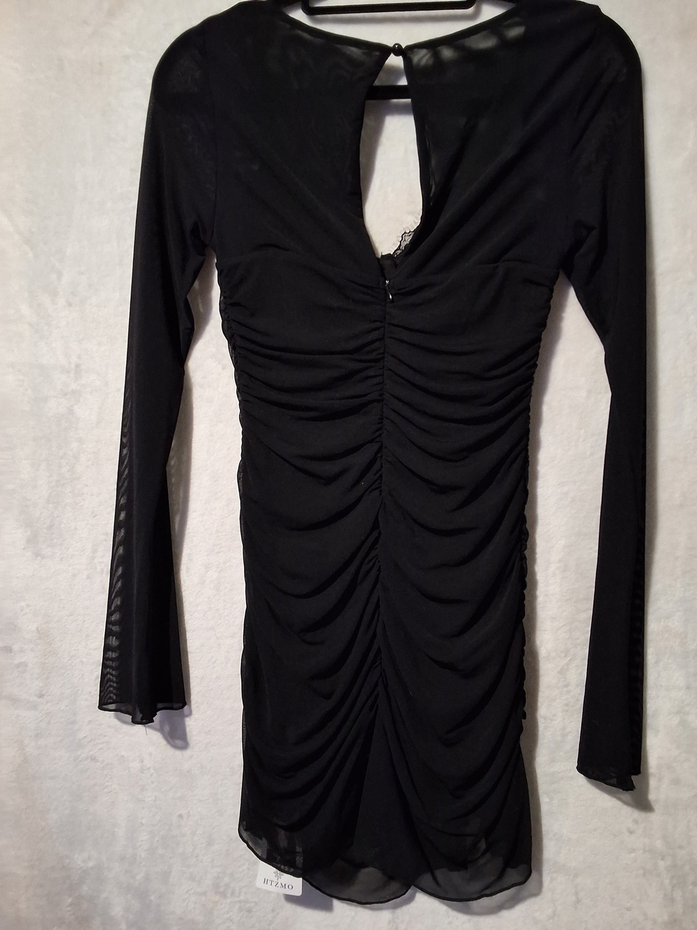 Women’s Long Sleeve Black, Ruched, Lace & Mesh Dress - Picture 9 of 12